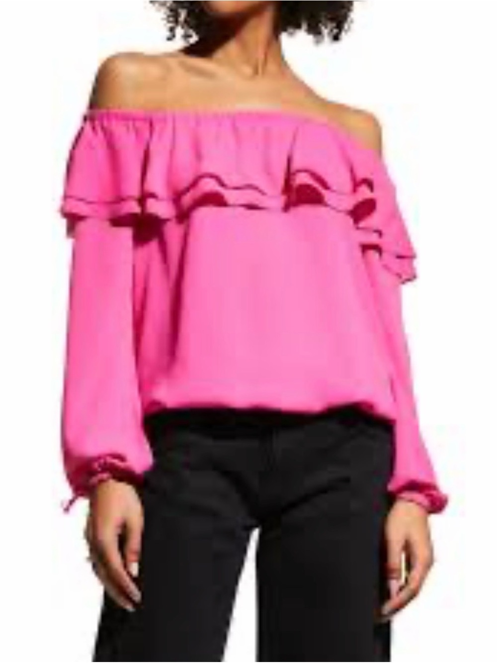 MICHAEL Michael Kors Off-Shoulder Ruffle Blouse in Hot Pink